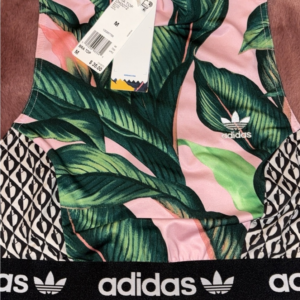 Adidas Leaf Pattern Crop Top with Pink and Green